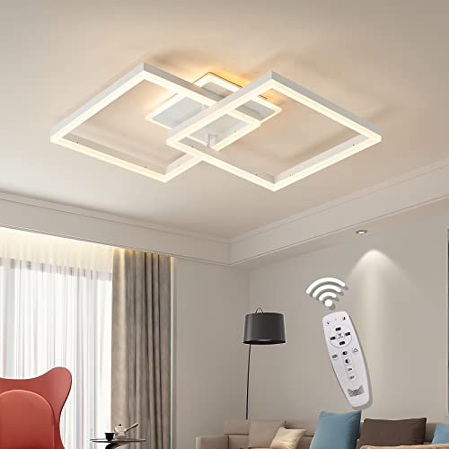 Becailyer Moderne LED Deckenleuchte, 2-Quadratische weiße Deckenleuchte 60W Unterputz Deckenleuchte Dimmbare Acryl Kronleuchter für Schlafzimmer Wohnzimmer Büro