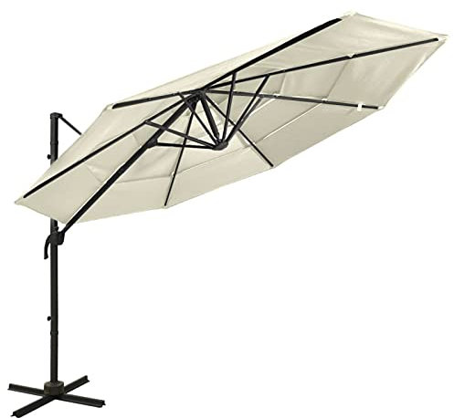 RONGQI Sombrilla de 4 Niveles con Poste, Parasol Terraza, Sombrilla Terraza Exterior, Parasol Exterior, Sombrilla De Patio, de Aluminio Arena 3x3 m