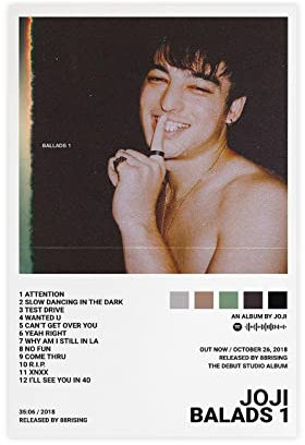 ARZARF Joji-Poster, Balladen, 1 Album-Cover, Poster, Leinwand, Poster, Wandkunst, Dekoration, Bild, Gemälde für Wohnzimmer, Schlafzimmer, Dekoration, Rahmen-Stil, 20 x 30 cm