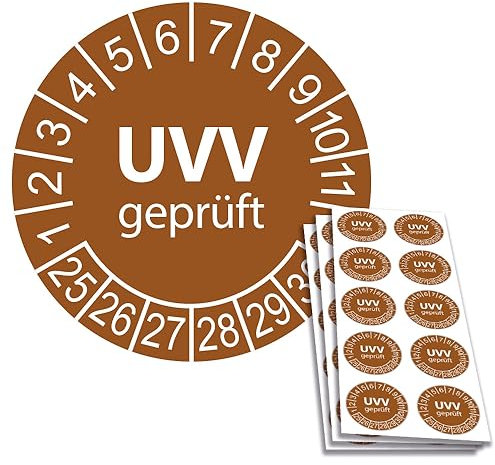 100 x UVV Prüfplaketten/Sicherheitsplaketten 30 mm Durchmesser mit untersch. Beschriftungen (2025)