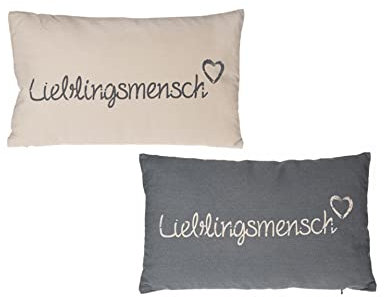 Seaside No.64 - Kissen-Set Lieblingsmensch je 1x in creme und 1x in grau - 30 x 50 cm mit Reißverschluss für dein Bett, Sofa, Boot oder die Terrasse - Geschenkartikel kombinierbar mit der Serie
