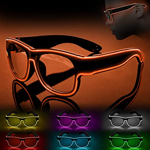 Ainiv LED Leuchtbrille, Led Brille, Kabellos Party Brille, LED Party Sonnenbrille, Leuchten Sie Neon Rave Brille Glow, Flashing LED Sonnenbrille Kostüme für Party, EDM, Karneval, Halloween (Orange)