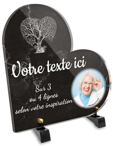 Plaque funéraire Coeur avec Photo Personnalisable en plexi Motif Arbre cœur, différentes Tailles, épaisseur 6mm, personnalisée sur Plusieurs Lignes 20x20 cm