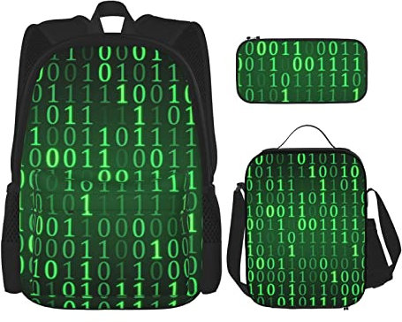 CARRDKDK Clock Gear Bedruckter Rucksack, 3-teiliges Set, Schultaschen, Büchertasche mit Lunchbox und Federmäppchen, Set für Jungen und Mädchen, Hacker Era, Einheitsgröße