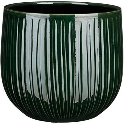 Mica Decorations Pot de fleurs à feuilles de palmier - 29x29x25 cm - Céramique - Vert foncé