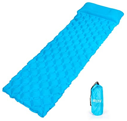 BESTIF Camping Isomatte aufblasbar Luftmatratze Outdoor Ultraleicht wasserdicht 190 x 58 x 5 cm kompakte Schlafmatte mit Kissen (Hellblau)