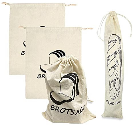 SVUPUE 4 Stück Brotbeutel, Gemüsebeutel, Brotbeutel Leinen, Wiederverwendbar, für Brote und Backwaren Aller Art