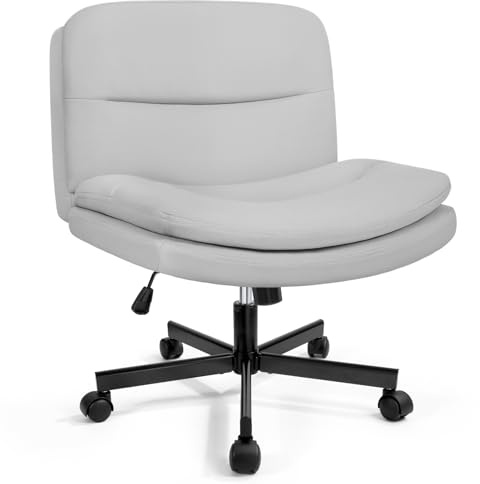 Waleaf Sedia Ufficio Senza Braccioli, Sedia Girevole Scrivania in Tessuto | con Rotelle, Seduta Larga, Altezza Regolabile, Sedia Ergonomica per Casa Ufficio Studio, Portata 150 kg, Grigio