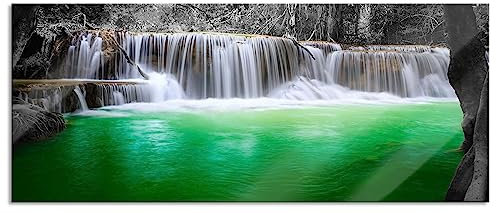 Pixxprint Glasbild Panorama, Wandbild aus Echtglas, schöner Wasserfall im Dschungel, 100x40 cm, inkl. Aufhängung und Abstandshalter