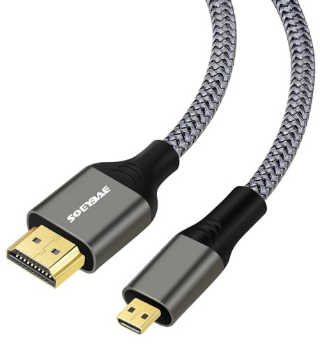 SOEYBAE Cavo Micro HDMI a HDMI 3M, 4K Ultra HD 60Hz HDR 1080p 3D, Alta Velocità 18Gbps, Compatibile con Canon Nikon Sony Fotocamere Digitali, Videocamere, Laptop, PC Desktop, Monitor TV
