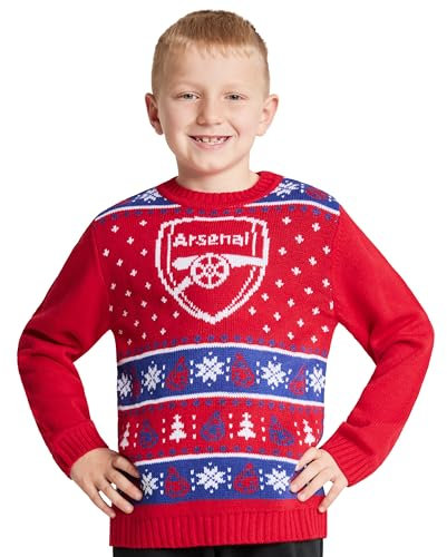 Arsenal F.C. Christmas Jumper Kids Teenagers Warm Cosy Football Xmas Jumper 7-14 Years - Arsenal Gifts for Boys (11-12 Years, Red)