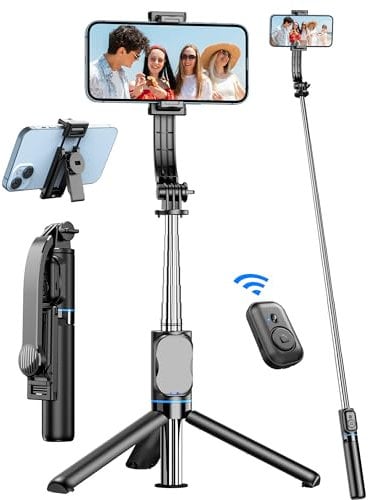 QIRITA Bastone Selfie, 41'' Estensibile Selfie Stick Treppiede per Smartphone con Clip Staccabile & Telecomando Wireless, Rotazione a 360° Asta per Selfie Compatibile con iPhone/Android/Samsung/GoPro