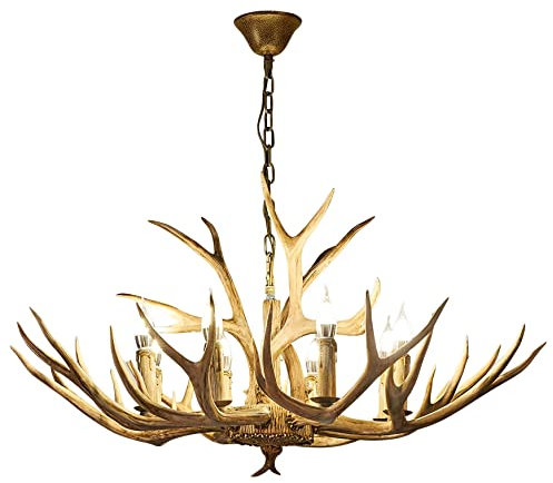 PAZWAHF Hirschgeweih Kronleuchter Rustikal Pendelleuchte Wohnzimmer, Hängeleuchte mit Kunstharz-Geweih für Esszimmer, Foyer, Bauernhaus & Jagdhaus Dekor