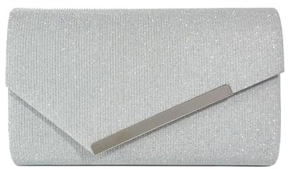 RPAEOY Clutch Damen Glitzer Pailletten Umschlagstil Abendtasche Goldrandstreifen Abnehmbarer Kettentasche Hochzeit Freizeit Date Hochzeit Cocktail Party Tanz Party Geburtstagsfeier Geschenk (Silber)