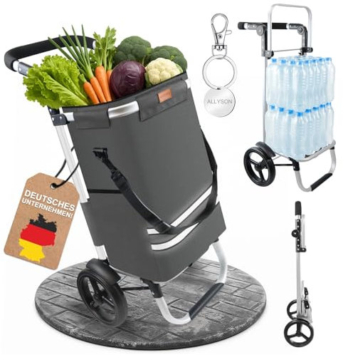 Allyson Rechteckiger Einkaufswagen - Ergonomischer, Klappbarer Shopping Trolley mit 56L Wasserdichter Tasche, Geräuschlose Räder - Ideal für Senioren, Camping, Reisen & Alltag (Dunkelgrau)