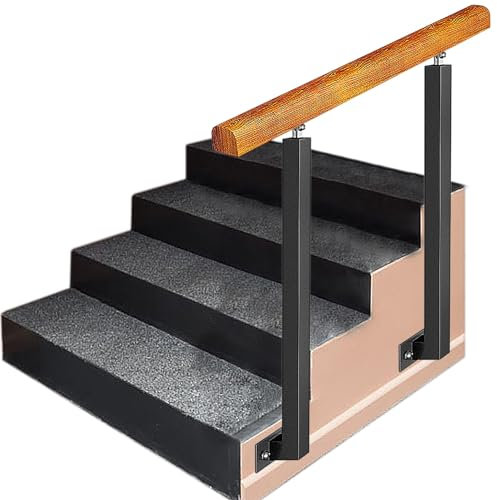 Außenhandläufe für Außenstufen, passend für 1 bis 3 Stufen, seitlich montierter Holztreppen-Handlauf mit Doppelpfosten, Veranda-Geländer-Set, verstellbare Sicherheits-Stützstange (Farbe: Höh