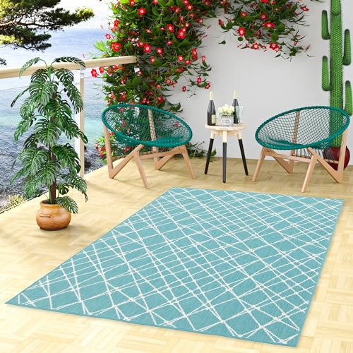 In und Outdoorteppich - UV-beständig, Wasserfest, Beidseitig Verwendbar - Modernes Design für Innen und Außen für Terrasse, Garten, Balkon, Flur und Küche