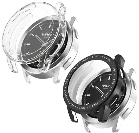SeNool [2 Piezas] Funda Protectora para Xiaomi Watch S3, Cobertura Total TPU Flexible Antirrayas Funda Protectora Suave para Xiaomi Watch S3 (Negro + Claro)