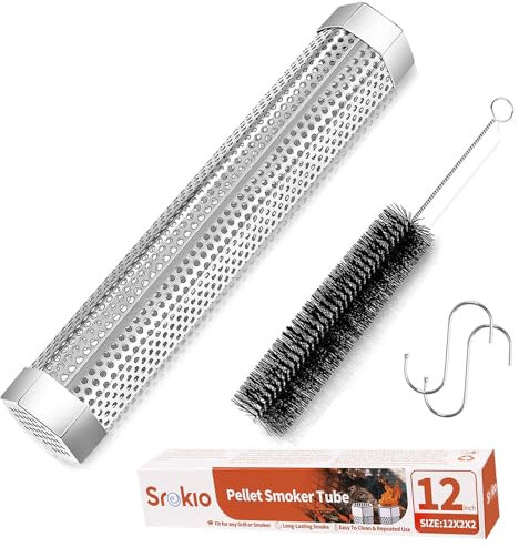 Pellet Smoker Tube,304 Premium Stainless Steel Smoke Tube,12'' Smoker Tube for Pellet Grill and Smoker with Brush -Hot or Cold Smoking Accessories