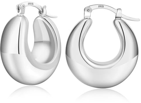 PABBEU Silber Creolen Damen 925, Hypoallergene Silberne Ohrringe Damen Ohrringe Creolen Silber, Leichte Klobige Ohrringe Silber für Damen (25MM)