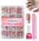 Maggidea French False Nails Kit Long Square Press on Nails, 240Pcs Fake Nails French Tip Nude Color Glossy Full Cover Glue on Nails (Medium Long Square-Dark Nude)