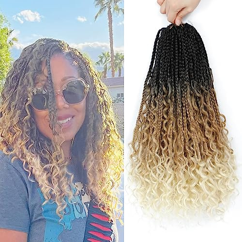 Boho Goddess Braids Crochet Hair for Black Women 18 Inch 8 Packs Bohemian Hair Extensions With Curly Ends Box Braids (1B/27/613, 18 Inch (Pack of 8))