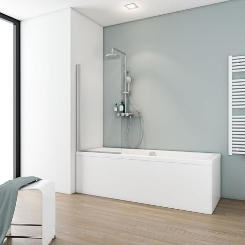 Schulte pare-baignoire 70 x 130 cm, aspect chromé, montage gauche droite, 1 volet pivotant rabattable 180° contre le mur, verre de sécurité 5 mm transparent, réglage 69.5-70.5, joint d'étanchéité