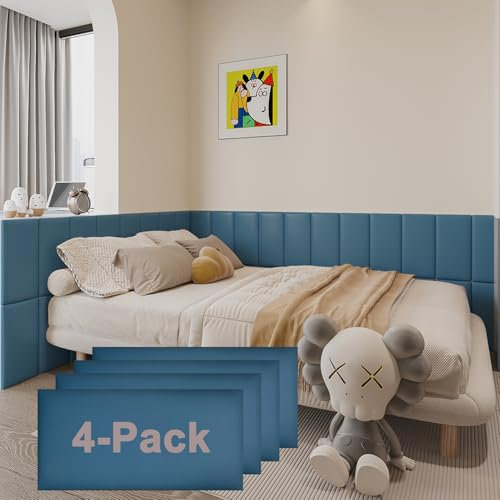 YU LI 3DH Lot de 4 Panneaux de tête de lit Autocollants 3D Anti-Collision pour Enfants - Bleu