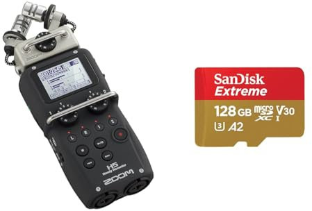 Zoom - H5 - Tragbarer 4-Spur-Recorder mit herausnehmbaren Kapseln & SanDisk Extreme microSDXC UHS-I Speicherkarte 128 GB + Adapter