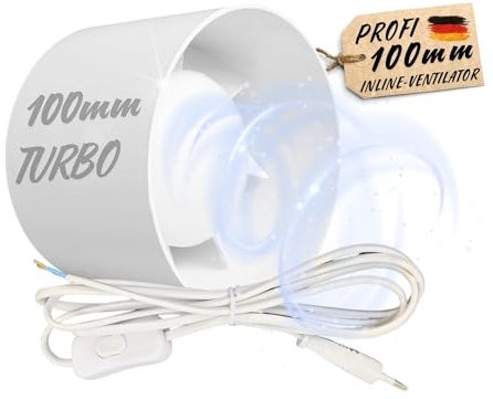 TronicXL 100mm Abluft Zuluft Lüfter Inline Ventilator mit Kabel Stecker Schalter 230V für Steckdose Kanal Abluftventilator Rohrlüfter Bad Küche Keller Badlüfter