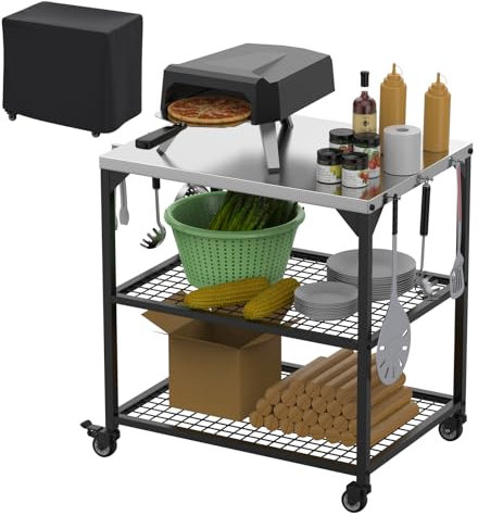 Chariot de gril pliable pour Megamaster en acier inoxydable avec roulettes, 80 x 61 x 90 cm