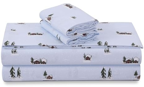 Tribeca Living Baumwoll-Flanell-Bettwäsche-Set für Queen-Size-Betten, ultraweich, portugiesisch Bedruckt, extra Tiefe Taschen, 4-teiliges Bettlaken-Set (passend für Matratzen bis zu 53,3 cm), ELSA