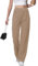 HMIYA Weite Hosen Damen Lässig Gerade Stoffhose Business Elegant Dünne Herbst Hose mit Tasche,Khaki,XL/34L