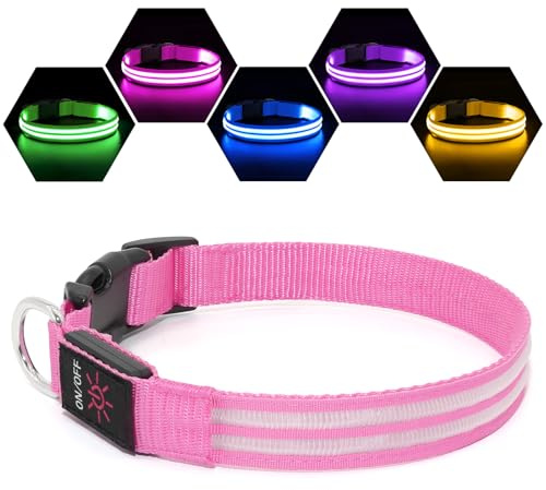 Weesiber Leuchthalsband Hund, Leuchtendes Hundehalsband Aufladbar Wasserdichtes LED Halsband für Hunde Verstellbares Hundebeleuchtung für Nachtspaziergänge (Rosa, M)