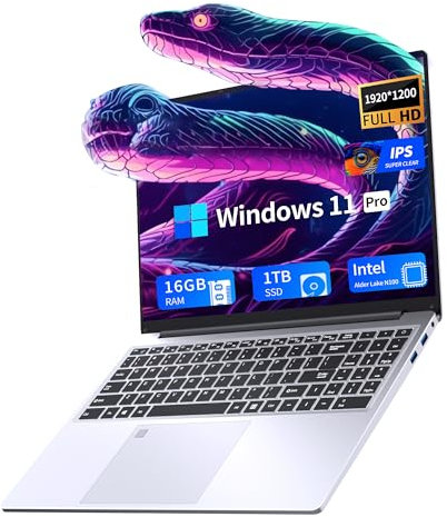 NIAKUN Ordenador portátil, portátiles para juegos 2025, PC de 16 pulgadas Win 11 Pro, 16 GB de RAM 1 TB SSD, procesador N100 (hasta 3.4 GHz), teclado retroiluminado, para negocios y estudiantes