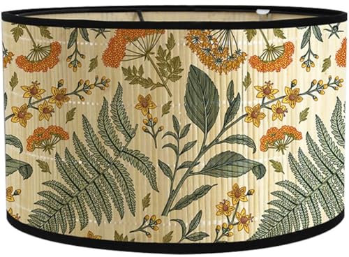 Muteitt Bamboo Lamp Shade Green Retro Plants Pattern Chandelier Lamp Lampshade Light Cover Lamp Shades for Floor Light and Table Lamp