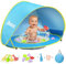 Zooawa Tienda Playa Bebe, Pop up Tienda de Bebé con Piscina, Refugio Solar Carpa Playa Bebe Plegable Portátil Protección Sol para Infantil con Juego de Juguetes de Arena de Playa, Sin Patrón, Azul