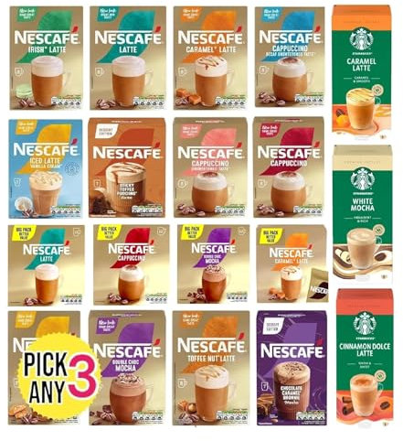 Nescafe Frothy Instant Coffee Sachets Pick Any 3 Packs From 20+ Flavours Inc. Starbucks, Decaf, Salted Caramel, Cappuccino, Latte, Mocha, Skinny, Toffee Nut, vanilla, Coconut, Almond and More.