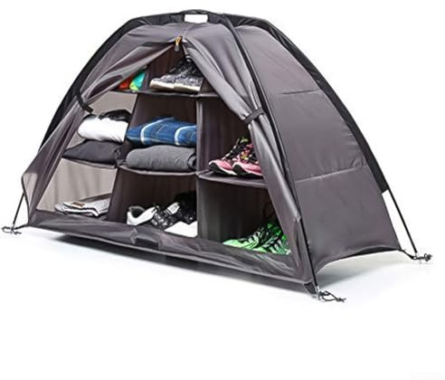 Camping Shoes Storage Organizer, 9 Shelf Collapsible RV Tent Clothes Organizer, 210D Oxford Cloth Wardrobe Shoe Organiser for RVs and Tents(grey)