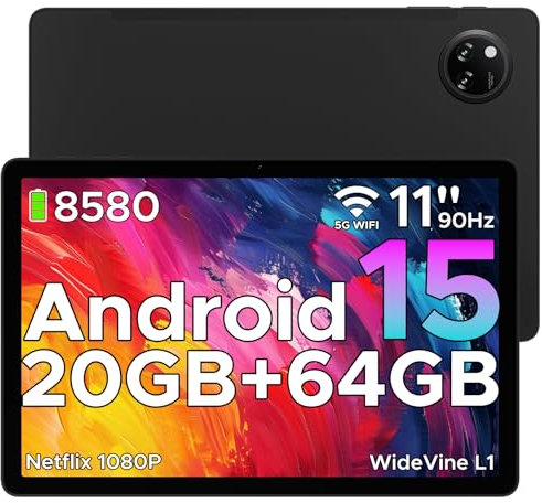 DOOGEE Tab A9+ Tablet 11 Pollici Android 15, 20(4+16) GB RAM+64GB ROM/2TB TF, Tablet PC Con WiFi 5G, 8580mAh Batteria, Octa-core, Widevine L1, 13MP+5MP, 1280 * 800 HD, Bluetooth 5.0, OTG, GPS - Nero