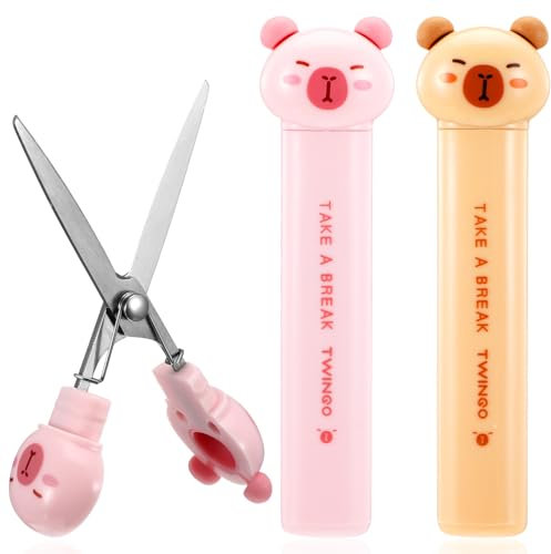 DOPENSPI Lot de 2 mini-ciseaux kawaii roses, en acier inoxydable, avec étui de protection pour la découpe de papier, la création de cartes de vœux et les projets créatifs