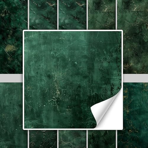 GRAZDesign Fliesenaufkleber für Bad & Küche - Selbstklebend, Wasserdicht, Grün Marmor Design, Einfach Anzubringen - 15x15cm / 50 Stück