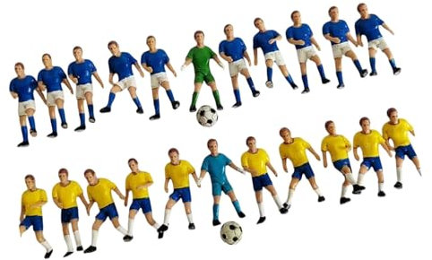 22PCS Miniatur Fußball Figuren, Miniatur Fußballspieler, Miniature Football Player Figures, Mini Soccer Men Figures Model für Miniaturszene Desktop-Dekorationen, Blauer + Gelber Spieler
