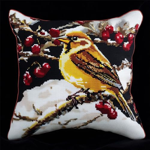 Rqwybcaxn Diy Knüpfkissen Zum Selber Knüpfen Knüpfhaken-Set Goldener Spatz Diy-Haken，Gestrickt，Bestickter Teppich，Kissen，Stickerei，Knüpfhaken-Teppich-Set 43X43Cm