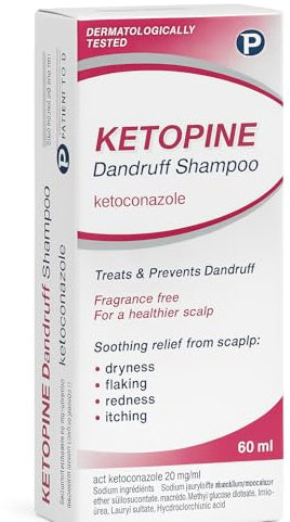 Ketopine Ketoconazole 2% Medicated Shampoo, Clinically Proven Anti-Dandruff Treatment for Dry, Flaky, Itchy Scalp, Seborrheic Dermatitis & Psoriasis, 60ml