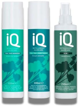 IQ Intelligent Haircare Tea Tree Shampoo 300ml with Conditioner 300ml and 10-in-1 Treatment 250ml – Soothes Scalp, Detangles, Repairs Damage, Reduces Frizz & Adds Shine for Healthy Hair