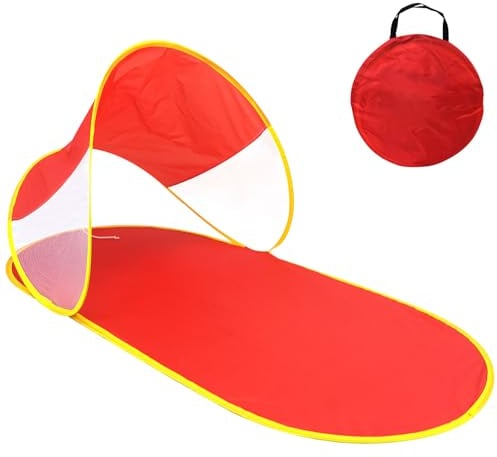 Strandmuschel Pop Up Uv Schutz, 2025 Neu Strandmuschel mit 140 * 70cm Strandmatte, 0.3kg Leicht & Atmungsaktiv, Klein Strandzelt 190T wasserdicht, Ideal für Kinder Strand, Picknick (Rot)