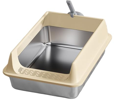 Enclosed Cat Litter Tray - Sifting Cat Litter Box with Scoop,Metal Large Kitten Toilet Tray 15.7x11.8in,Easy Clean Stainless Steel Pet Supplies for Indoor Apartment Patio Living Room Farmhouse