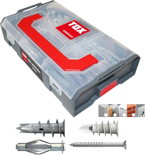 TOX L-BOXX Mini Indoor Dübelsortiment, 120 TLG., anpassbar M, stapelbar, mit Spiral, Spiral Plus und Acrobat in unterschiedlichen Größen für Befestigungen in Gipskarton- & Gipsfaserplatten, 094901401