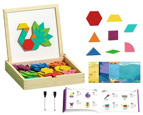 Musterblöcke Aus Holz | Mathematische Geometrische Pädagogische Spielzeuge - Magnetisches Puzzle Spielzeug für Kleinkinder mit Karten und Stiften | Für Kinder Kleinkinder Und Mädchen Im Alter Von 4 Bi